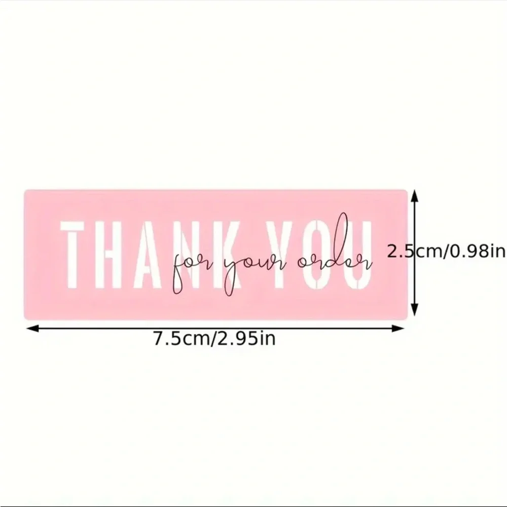 3-Pack Semi-Glossy Pulp Thank You Stickers, 120pcs/Roll, Pink Rectangle Shape